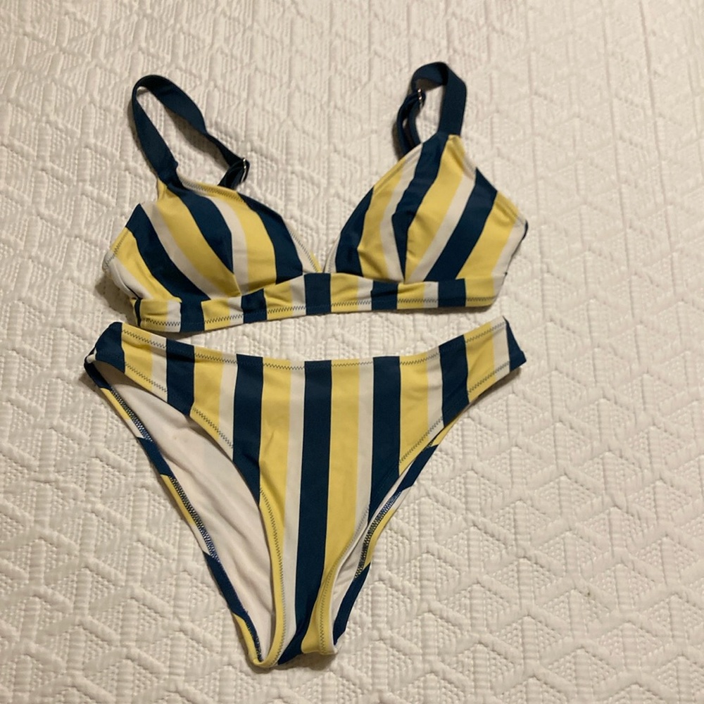 Cupshe Striped Yellow and Blue Bikini Set